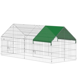 PawHut Kleintierstall aus Stahl mit grünem Dach. Geräumiges Freilaufgehege für Kaninchen, Enten, Kätzchen.
