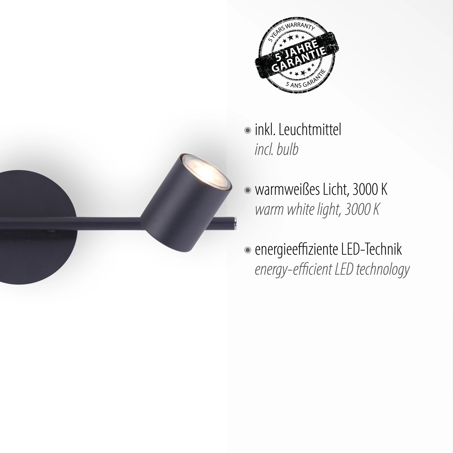 Anthrazitfarbener 2-flammiger LED-Spot Tarik von Just Light, dreh- und schwenkbar.