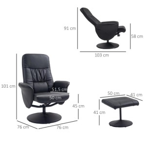 HOMCOM Relaxsessel mit Hocker Liegefunktion Drehbar Kunstleder Schwarz