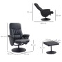 Schwarzer HOMCOM Relaxsessel mit Liegefunktion, drehbar, und passendem Kunstleder-Hocker. Komfortables Sessel-Set.