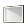Emke Badspiegel 80x60cm mit schwarzem Rahmen, LED-Beleuchtung, Touch-Bedienung, Antibeschlag, Uhr und Temperatur.