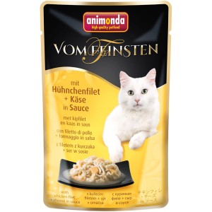 Vom Feinsten Katzen-Nassfutter Huhn & Käse in Sauce, 50g Portionsbeutel.