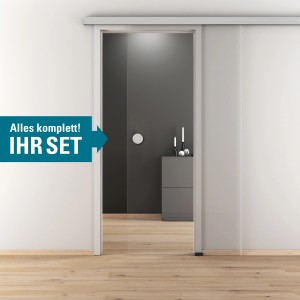 Glasschiebetür-Set Nova 510 Alu Ev 1 mit Griffmuschel, 190 cm, Klarglas