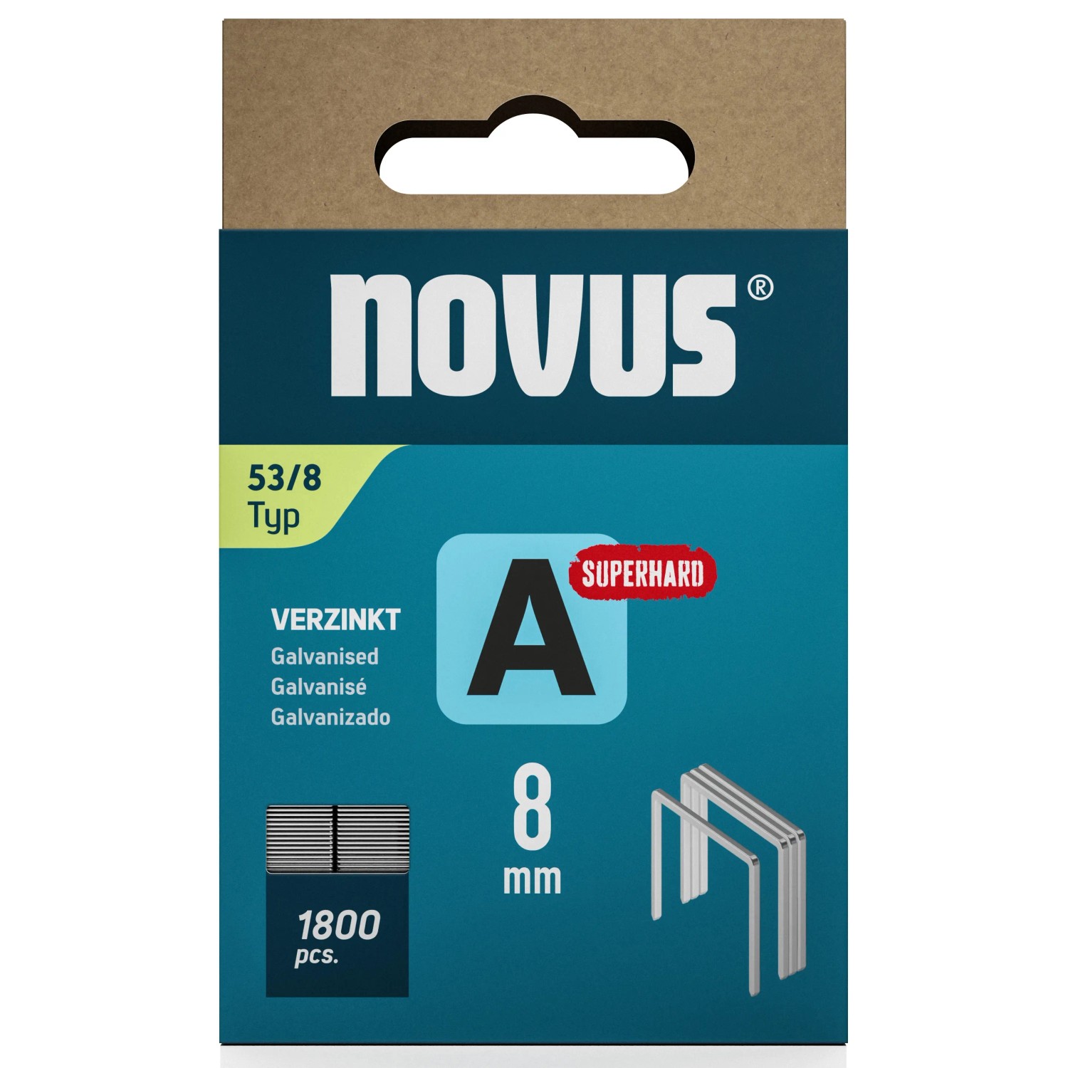 Novus Feindrahtklammern A 53, 8 mm, 1800 Stück, superhart, verzinkt für Tacker.