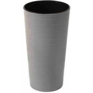 Grauer Siena Garden Pflanztopf Eco Locon, Ø 25 cm, 46,5 cm hoch, mit Rillenoptik.