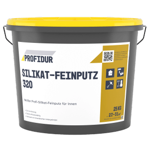 Eimer Profidur Silikat-Feinputz 320, weiß, 25 kg. Feinputz für Innenräume.