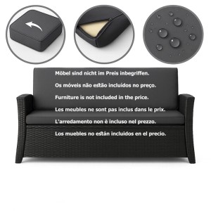 Anthrazitfarbenes Gartenkissen-Set für Polyrattan-Möbel, bestehend aus Sitz- und Rückenkissen.
