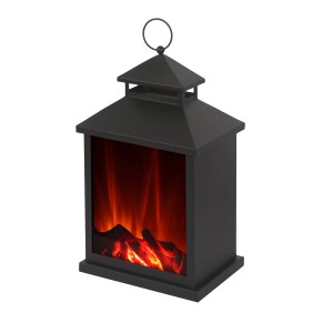 Schwarze El Fuego Laterne AY0550 mit Flammeneffekt für Elektrokamine.