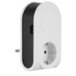 REV Ritter Ladegerät Flex 3 in 1, weiße Steckdosenleiste mit USB- und Schutzkontakt-Steckdose.