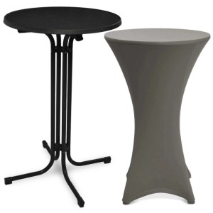 Beautissu Stehtisch Bellini, Ø 70cm, schwarz, mit anthrazitfarbener Stella Stehtischhusse.