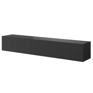 Schwarzes Selsey TV-Hängeboard Veldio mit moderner Lamellenfront. Eleganter TV-Schrank mit Stauraum für Wohnzimmer.