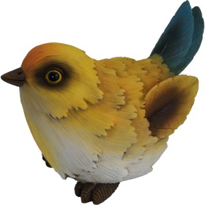 Gelbe Dekofigur Vogel, 16 cm, aus Polyresin für Garten und Balkon.