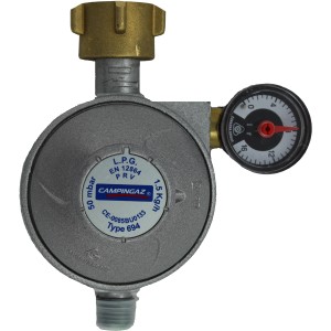 Universal Sicherheitsregler für Camping Propanflaschen mit Manometer und Ablassventil.