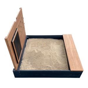Axi Sandkasten Mandy mit Deckel, Sitzbank und Kreidetafel, anthrazit/braun.