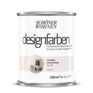 Schöner Wohnen Designfarbe Leichtes Leinenbeige, 100ml Dose. Bunte Wandfarbe.