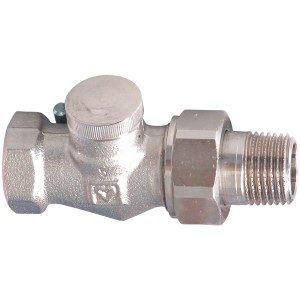 Herz Heizkörper Rücklaufverschraubung, 13 mm (1/2), Durchgangsform, Messing vernickelt.