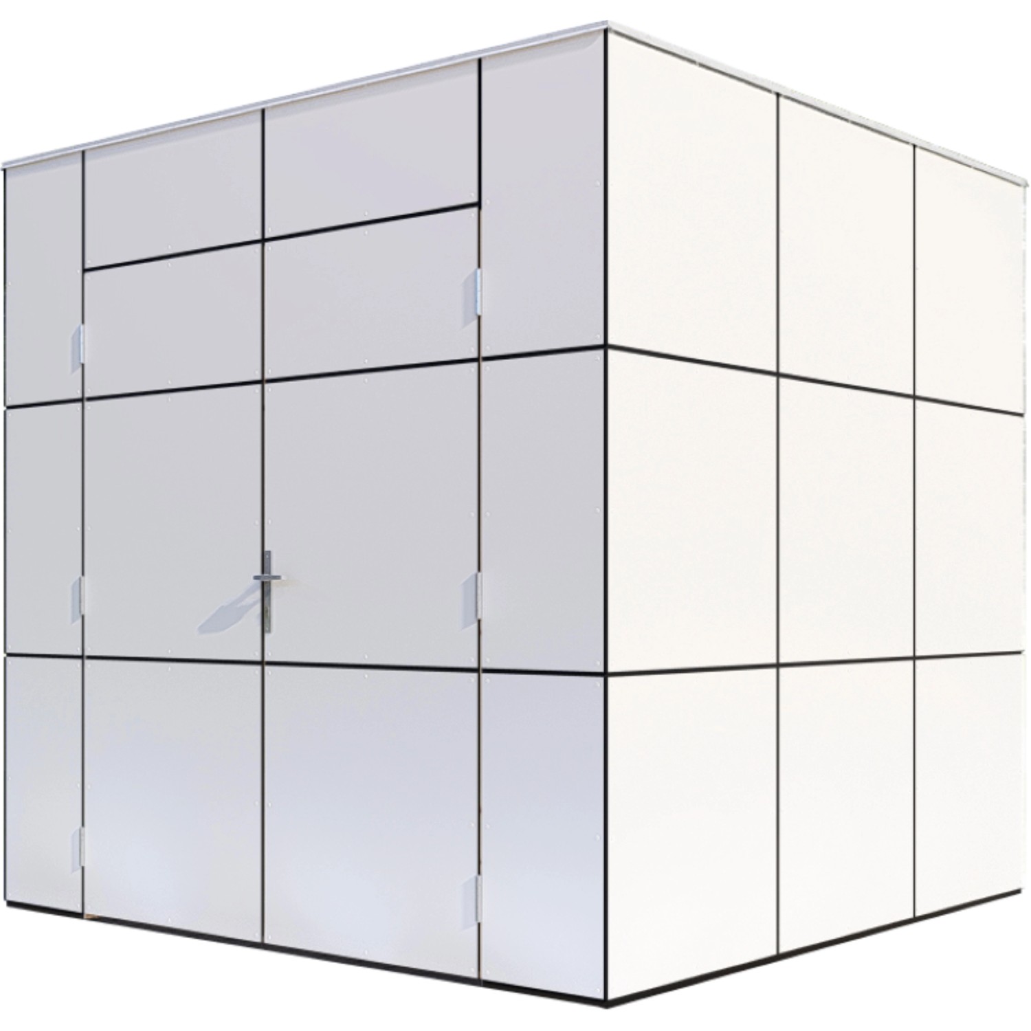 Modernes Bertilo Gartenhaus HPL 1 in Anthrazit-Weiß, Holz-Gartenhaus mit Flachdach.