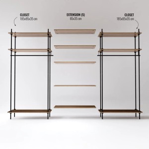 Ar Shelving Deco Set Garderobe XL, Standregal mit Böden und Kleiderstange, 185x235x35 cm.