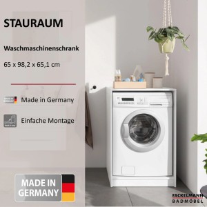 Fackelmann Waschmaschinenschrank, weiß, 65x98,2 cm, Bad-Einbauschrank für Waschmaschine und Trockner.