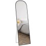 Schwarzer HOMCOM Ganzkörperspiegel mit Bogenform, Aluminiumrahmen und Hartglas, freistehend. Für Schlafzimmer.