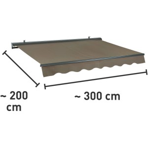 Hülsenmarkise Belport 3x2m in Taupe mit Motor, ideal für Terrasse und Balkon.
