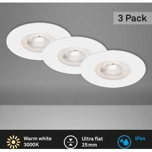 Brilo LED-Einbauleuchte Kulana 3er-Set, weiße Einbaustrahler für Bad, IP44
