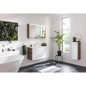 Fackelmann Waschtisch-Unterbauschrank Verona, 35 cm, Nussbaum/Weiß Hochglanz, für elegante Badgestaltung.