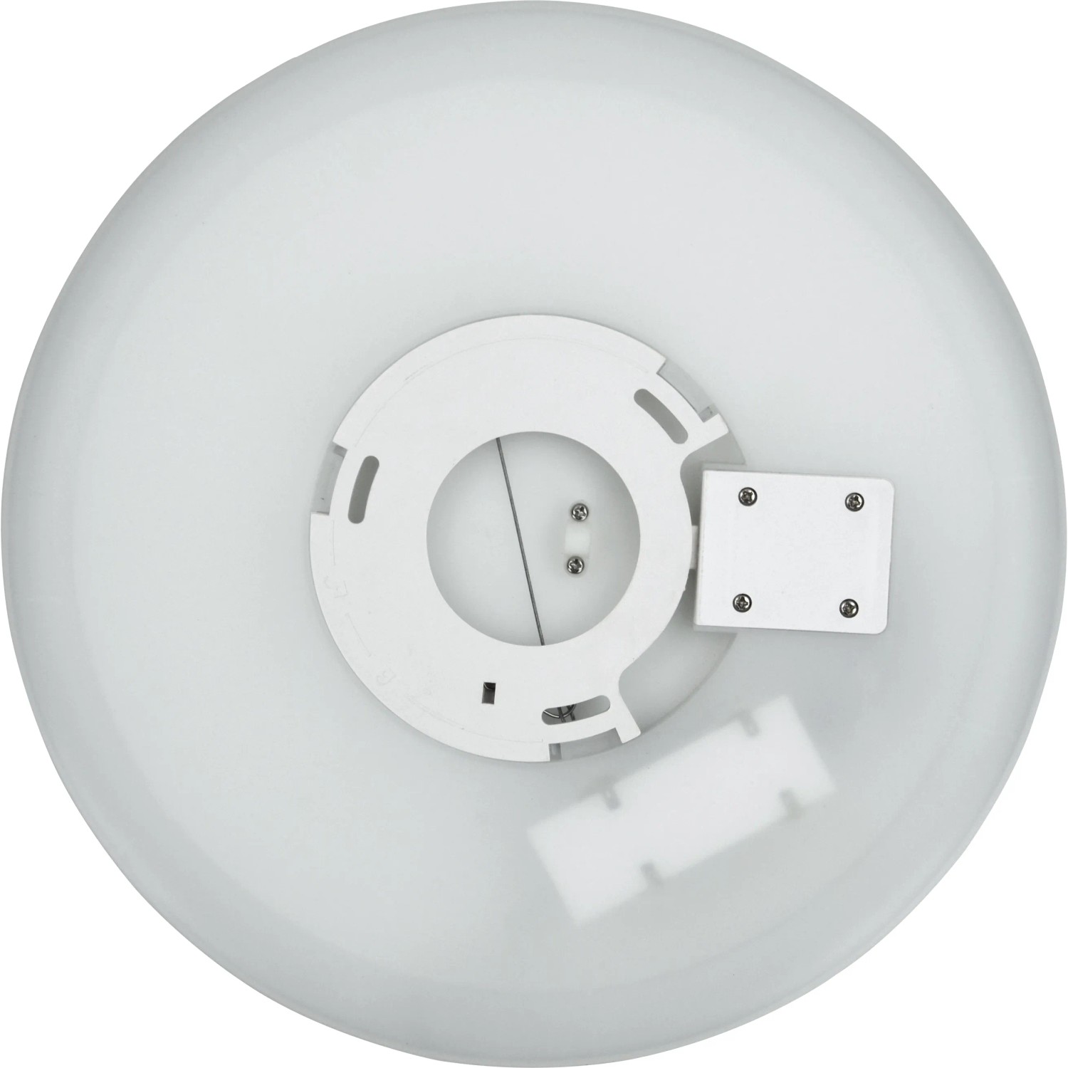 Weiße E2 Elektro Aufbau-LED-Panel Twice² Deckenleuchte mit Sensor, Ø 30cm, Detailansicht der Rückseite.