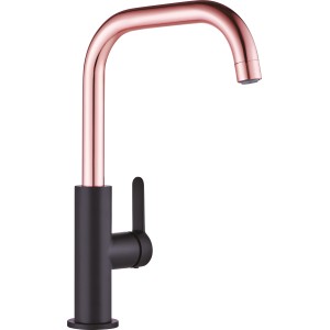 baliv Küchenarmatur KI-1932 in Schwarz-Kupfer, Einhebelmischer mit schwenkbarem Auslauf.