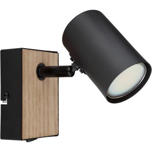 Schwarzer Globo Strahler Robby mit Holzoptik, 1-flammig, für GU10 Leuchtmittel. Moderner Spot für die Wand.