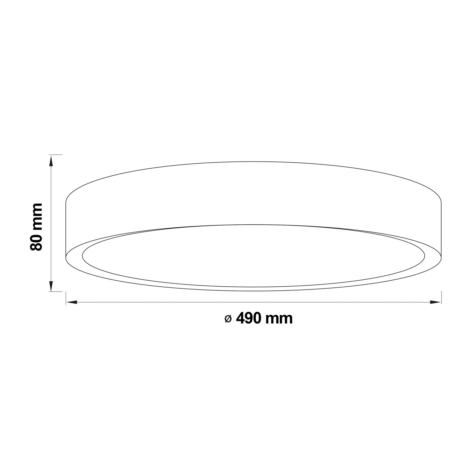 Skizze der runden, smarten Deckenleuchte Vadin in Schwarz/Weiß mit Ø 49 cm und 8 cm Höhe.