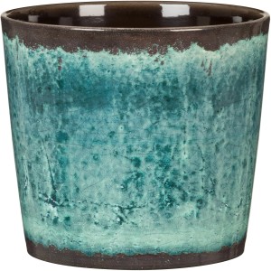 Scheurich Übertopf 870 Ocean Glaze, Ø 15cm, türkis-braune Keramik für den Innenbereich.