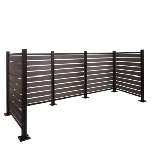 Grauer MCW Alu Mülltonnen-Zaun, 130x300x110cm, mit dunklem Rahmen und horizontalen Kunststofflatten. Garten Ordnungssystem.