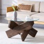 okwish Couchtisch mit Glasplatte und Kreuzgestell für Wohnzimmer 79x79x45 cm Braun_2
