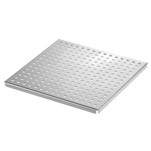 Quadratischer Drainagerost aus Edelstahl, 400x400 mm, für Terrassen und Außenbereiche.