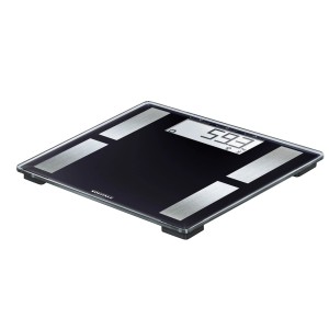 Leifheit Shape Sense Connect 50 Personenwaage in Schwarz-Silber mit digitaler Anzeige.