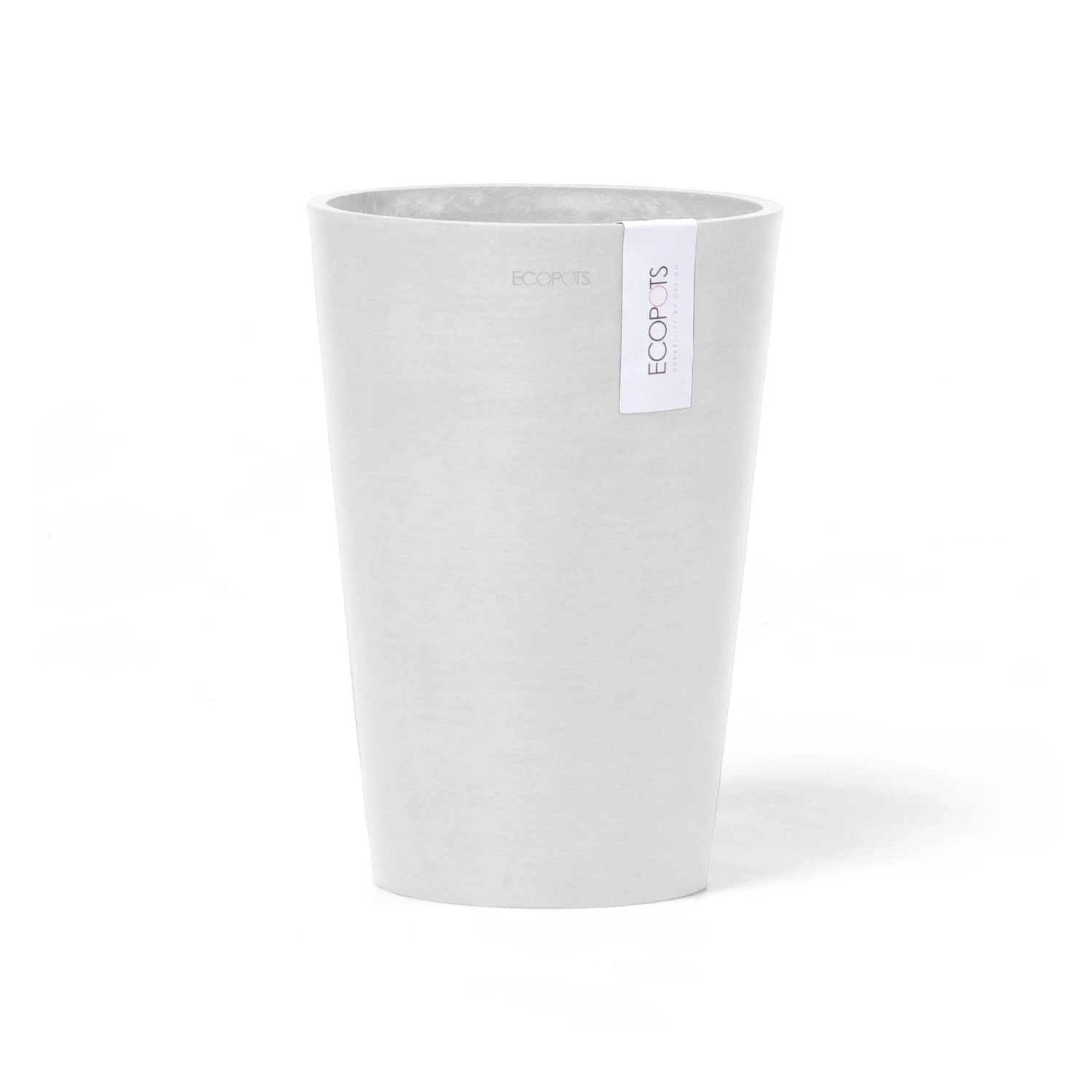 Weiße Ecopots Vase Pisa, 21x30 cm, ideal für Blumen und Pflanzen im Innen- und Außenbereich.