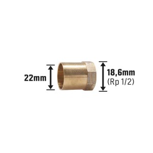 Löt-Übergangsmuffe aus Rotguss, 28 mm, mit Übergang von 22 mm auf 18,6 mm (Rp 1/2).