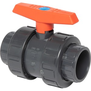 Steinbach PVC Kugelhahn für Pool Verrohrung, 50mm Durchmesser, mit orangefarbenem Griff.