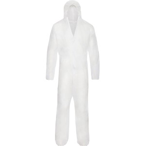 Weißer Einwegoverall XL aus Polypropylen mit Kapuze für Heimwerker- und Bauarbeiten.