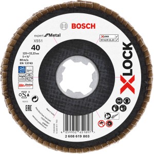 Bosch X-Lock Fächerschleifscheibe X551, Ø 125mm, K40 für Winkelschleifer.