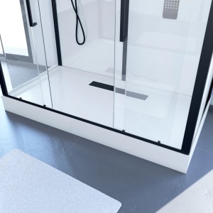 Aurlane Komplettdusche Urban 2 XXL, 85x160x200 cm, mit Glas, Duschwanne und schwarzem Rahmen.