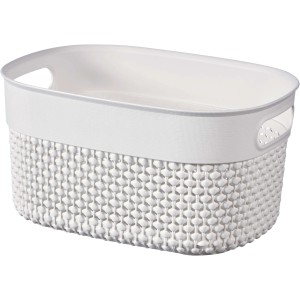 Weißer Curver Filo XS Recycling-Korb, 23,5x17,5x12 cm, aus Kunststoff mit dekorativer Flechtstruktur.