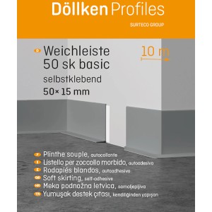 Graue, selbstklebende Knickwinkel Sockelleiste, 48 mm x 13 mm, 10 m Länge.