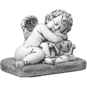 Schlafender Engel als Gartendeko Figur, patiniert, aus robustem Beton, 26x37x26 cm.