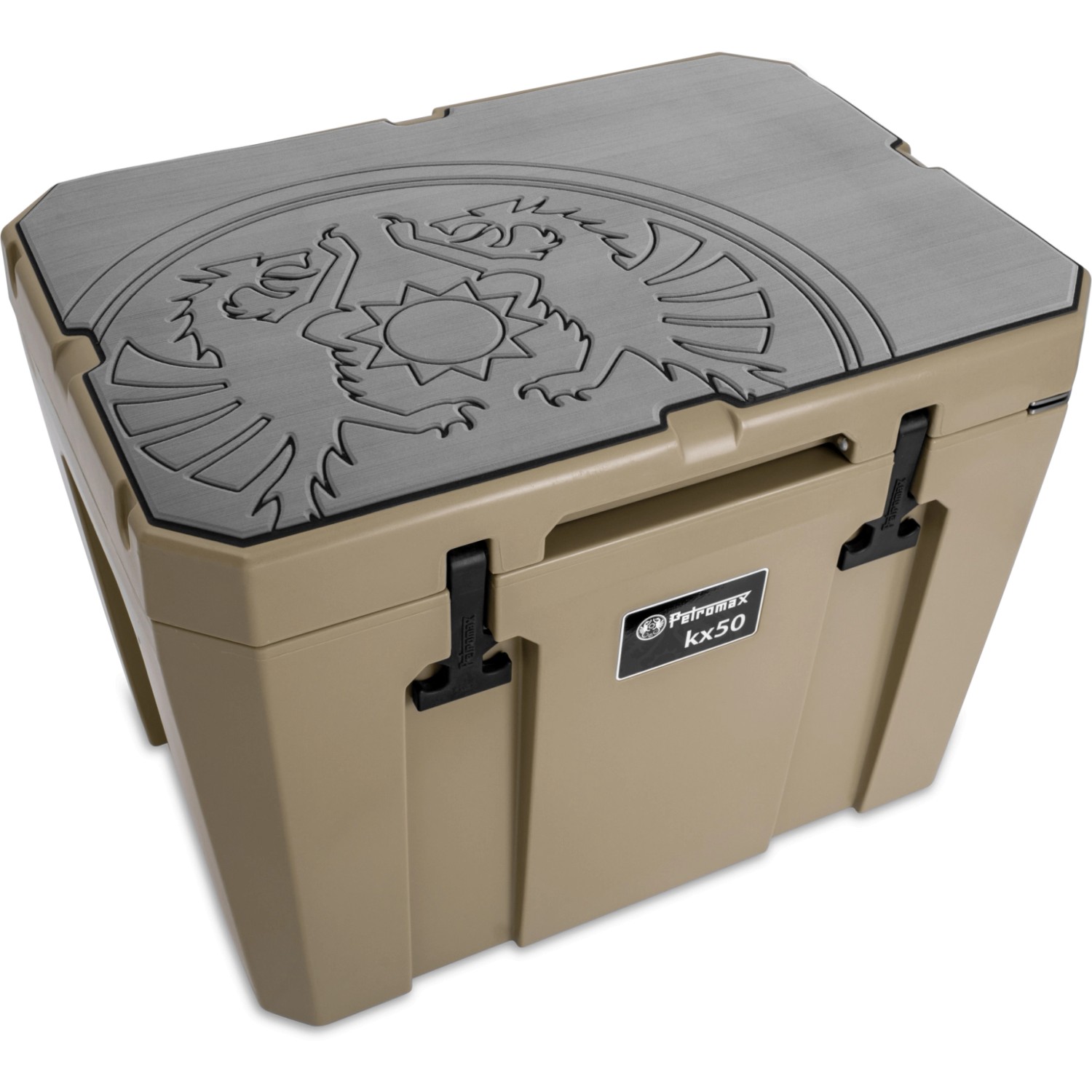 Petromax Haftauflage grau mit Drachenemblem für Kühlbox kx50. Schutz vor Kratzern und Stößen.
