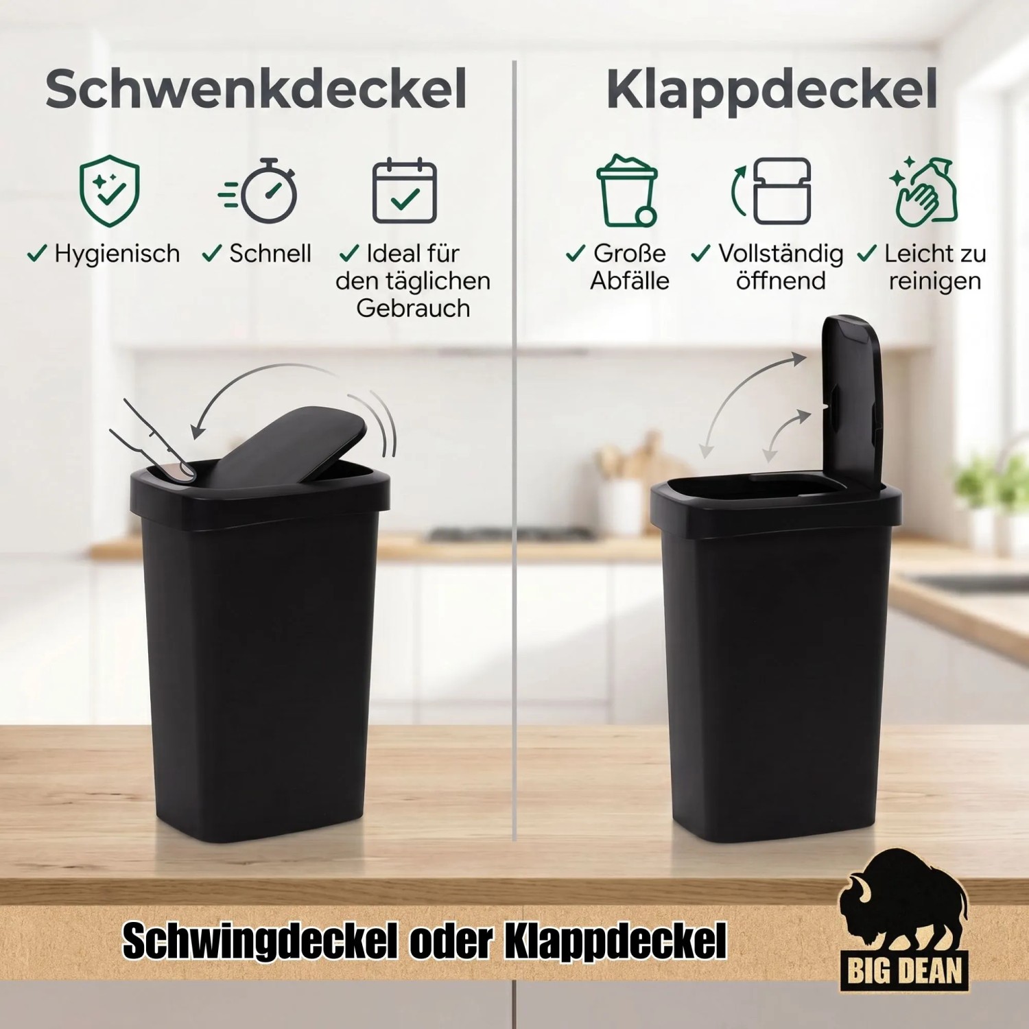 BigDean Mülleimer Mit Deckel 50l Mit Schwingdeckel Und Klappdeckel Schmal & Platzsparend kaufen bei OBI