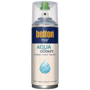 Belton Free AQUAcolours Klarlack Spraydose, transparent, hochglänzend, 400 ml. Wasserbasiert für innen & außen.