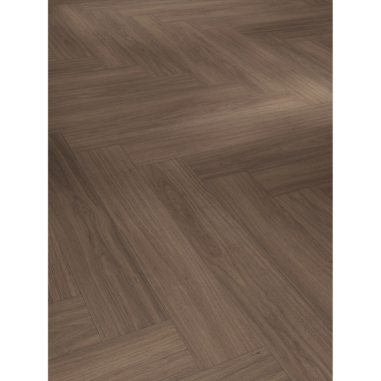 Parador Vinylboden Modular One Eiche Artemis Kaffeebraun im Fischgrätmuster.