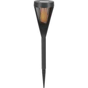 Schwarzer Solar-LED-Dekospieß Fackel mit realistischem Flammeneffekt und Erdspieß für den Garten. Außenleuchte aus Kunststoff.